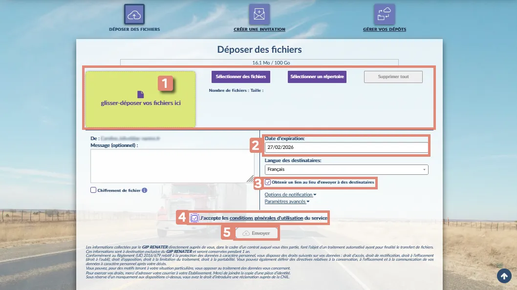 Déposer des fichiers avec FileSender