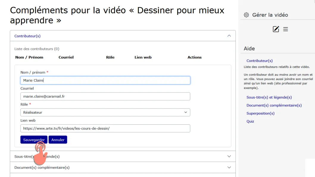 cliquer sur sauvegarder.