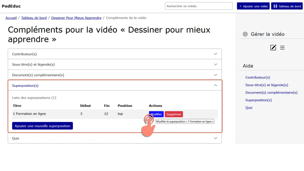 bouton &ldquo;Modifier&rdquo; d’une superposition.