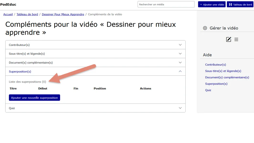 liste mise à jour après suppression de la superposition.