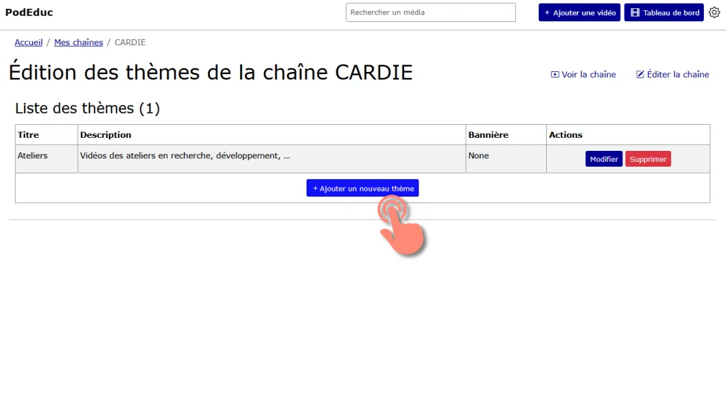 formulaire pour ajouter un sous-thème à partir de la page d’édition.