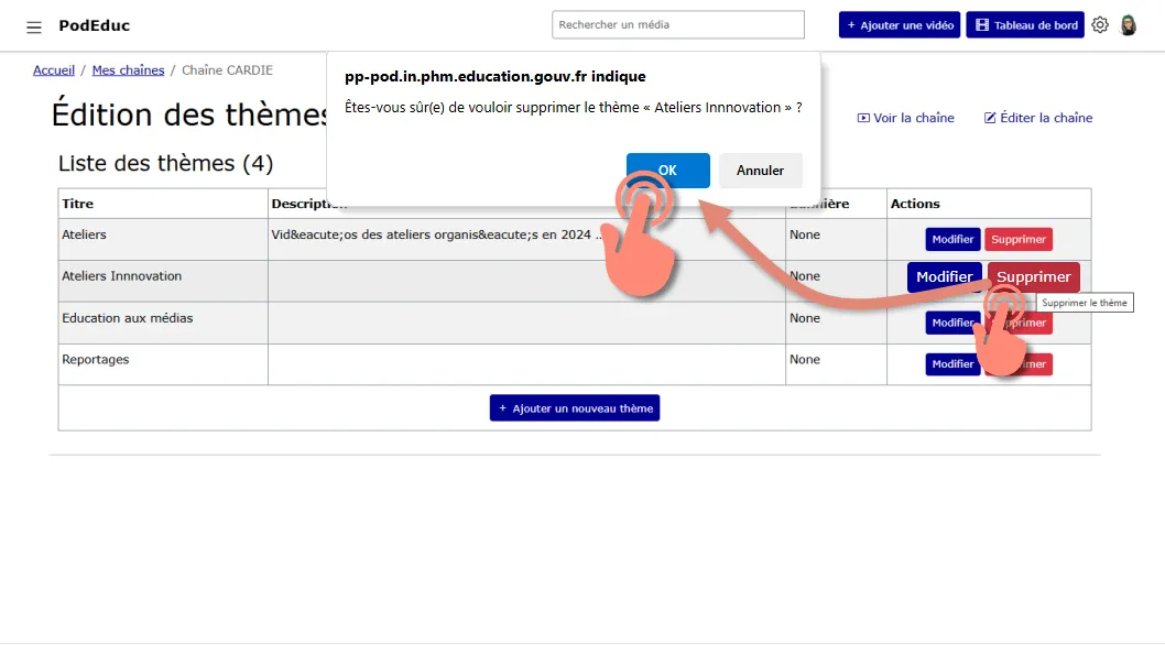 cliquer sur le bouton supprimer et confimer l&rsquo;action.