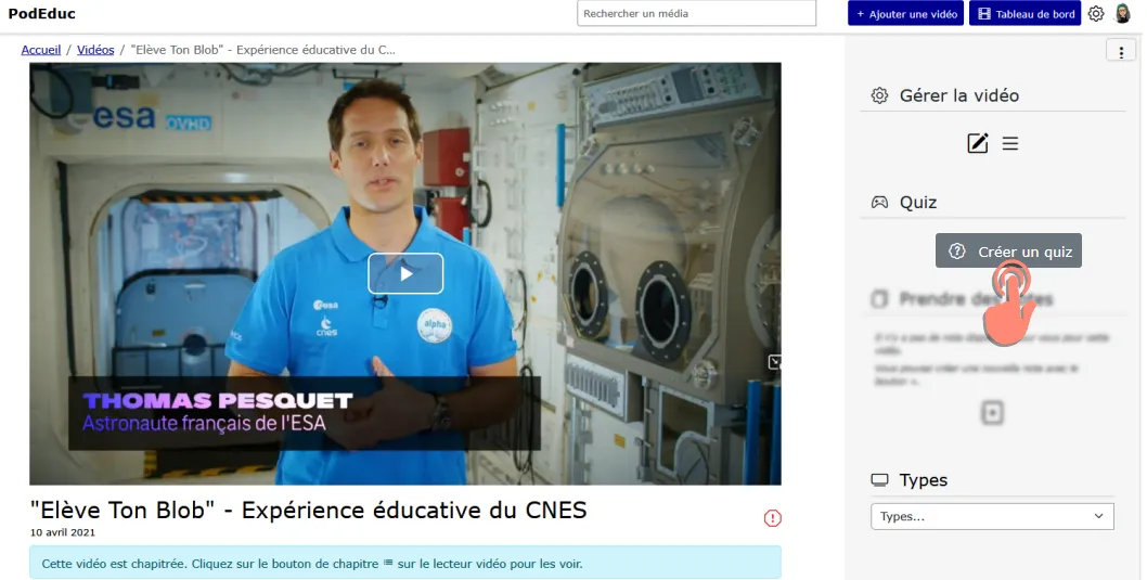 cliquez sur bouton créer un quiz de la colonne de droite.