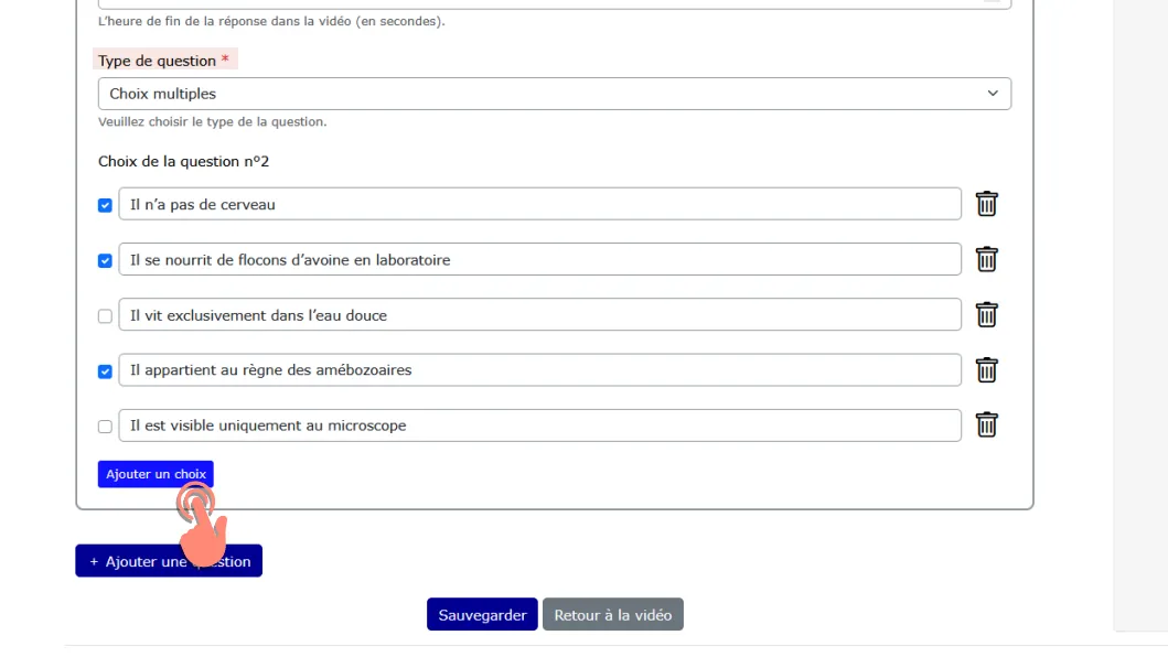 rédiger les réponses et cliquer sur ajouter un choix  .