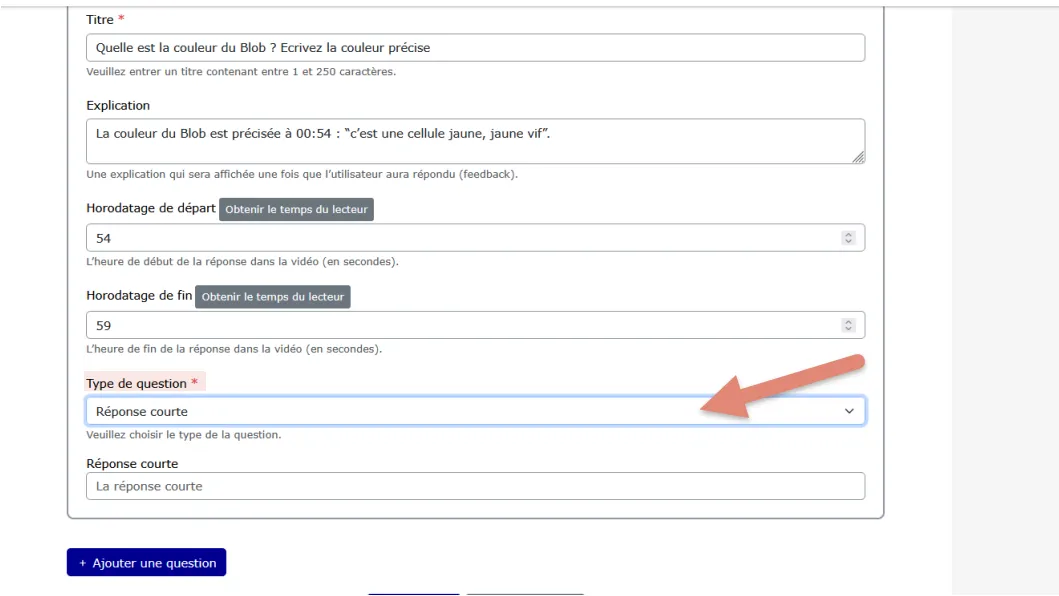 sélectionner un type de question réponse courte.