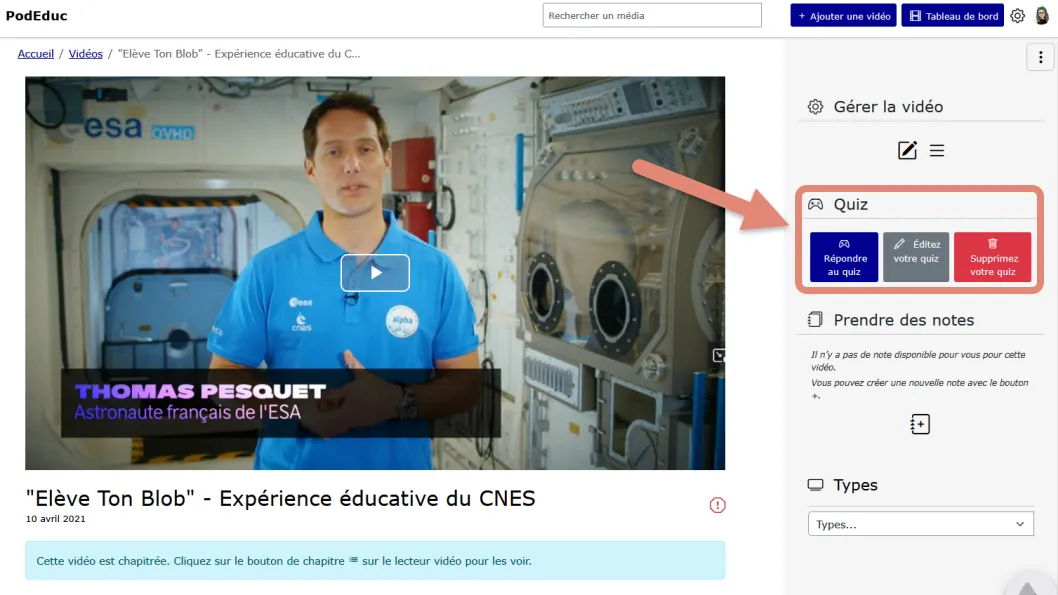 afficher boutons répondre au quiz, éditer votre quiz et supprimer votre quiz.