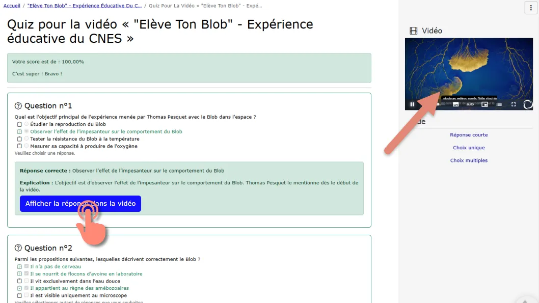 cliquer sur bouton afficher la réponse dans la vidéo.