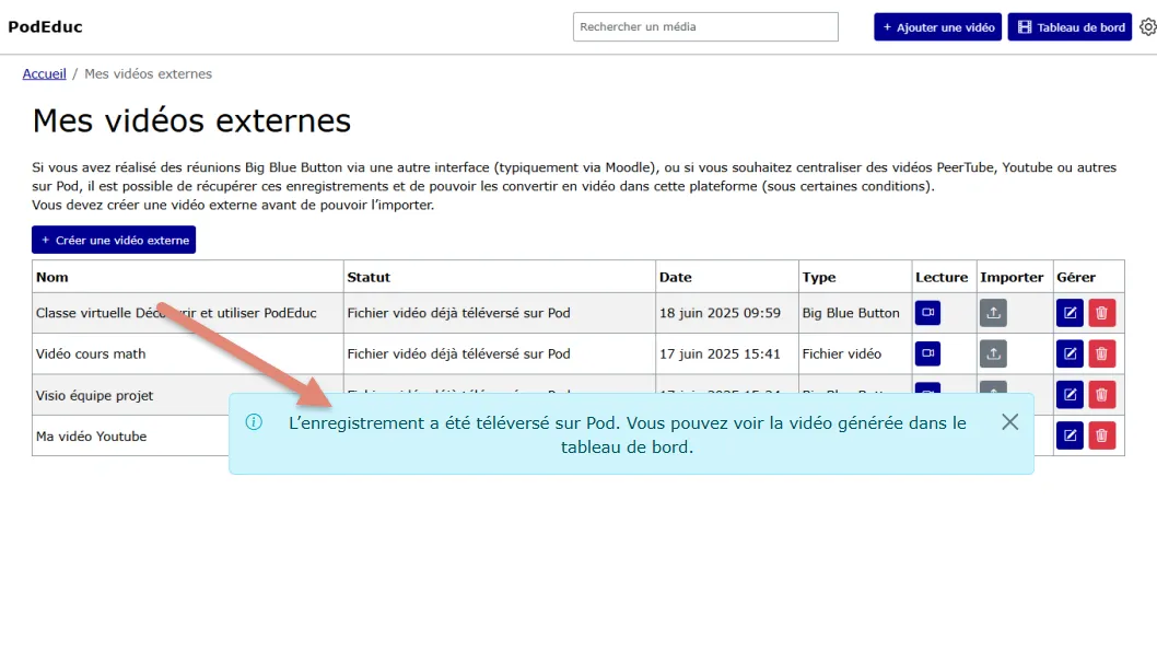 notification de fin de téléversement.