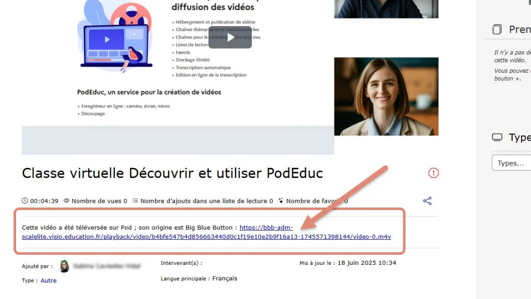 informations sur la provenance de la vidéo et lien vers la source.
