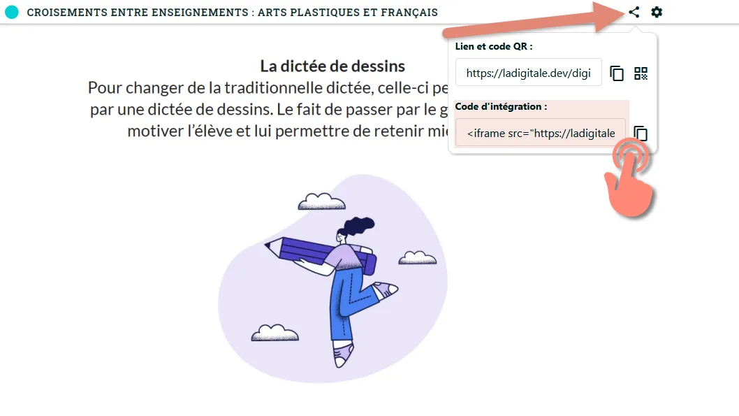 Cliquer sur bouton partager pour copier le code html à integrer deans la vidéo.