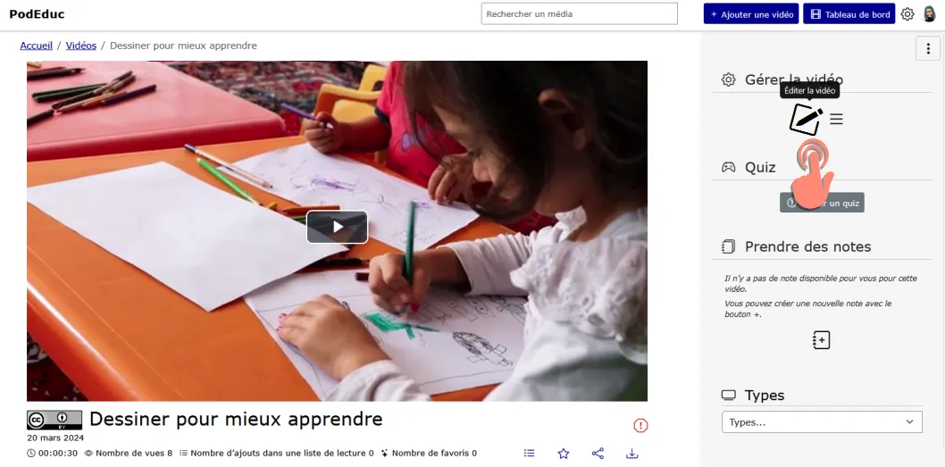 Cliquer sur le bouton éditer la vidéo dans la page de la vidéo.