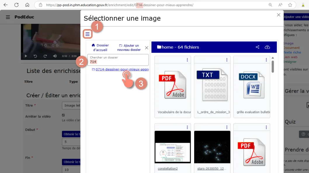 sélection des fichiers avec recherche du dossier de la vidéo via l’ID.