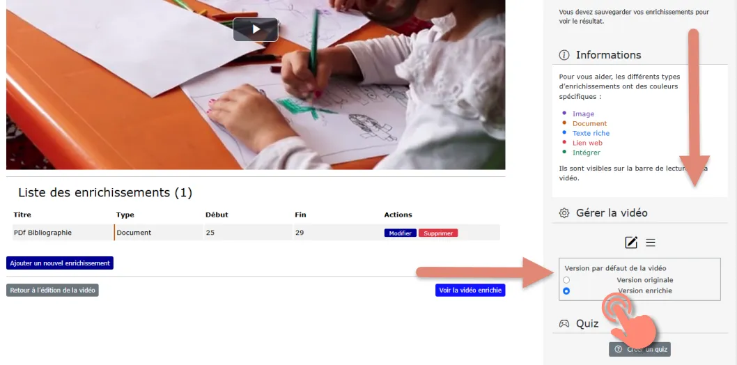 sélection de la version de la vidéo à afficher par défaut.