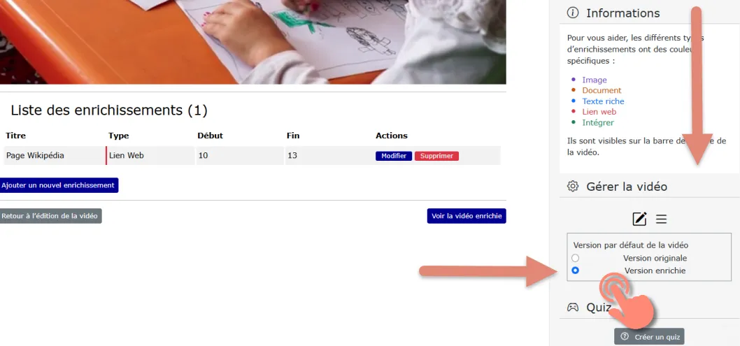 sélection de la version de la vidéo à afficher par défaut dans gérer la vidéo.