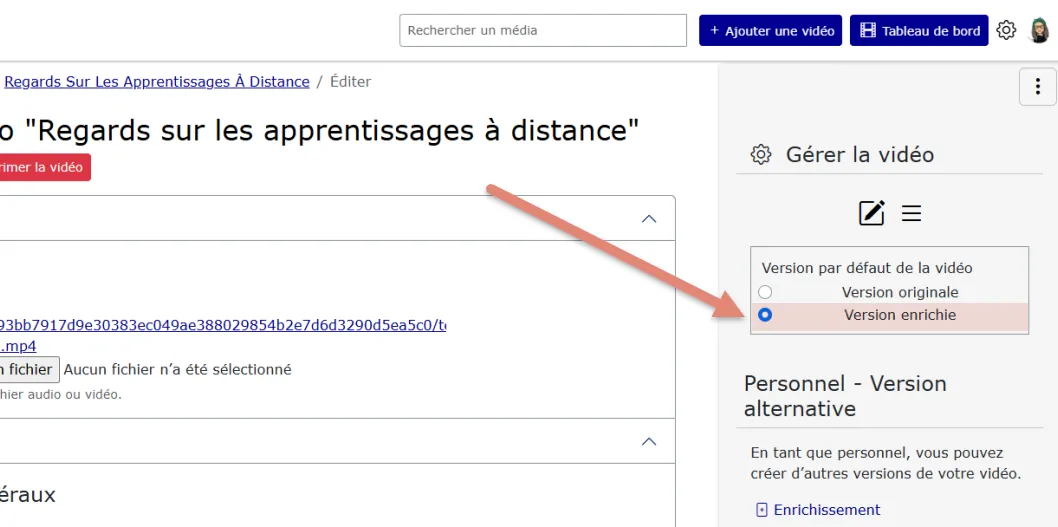 vérifier la version par défaut à diffuser.
