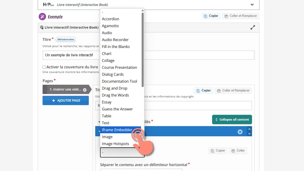 sélection du contenu du type iframe embedder.