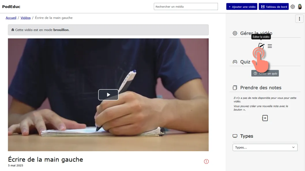 lien « Éditer la vidéo » sur la page de la vidéo.