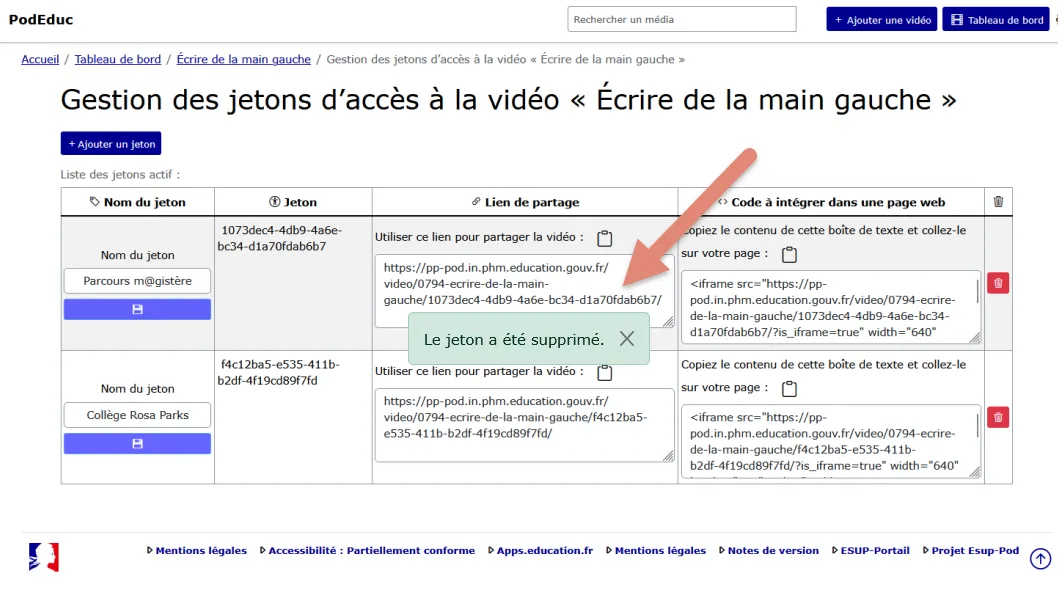 message de confirmation.