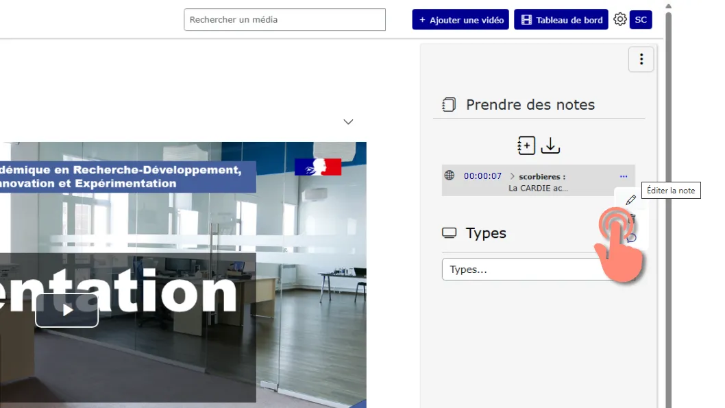 bouton crayon pour modifier une note.