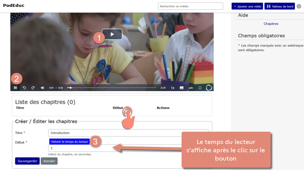 obtenir le temps de départ du chapitre.