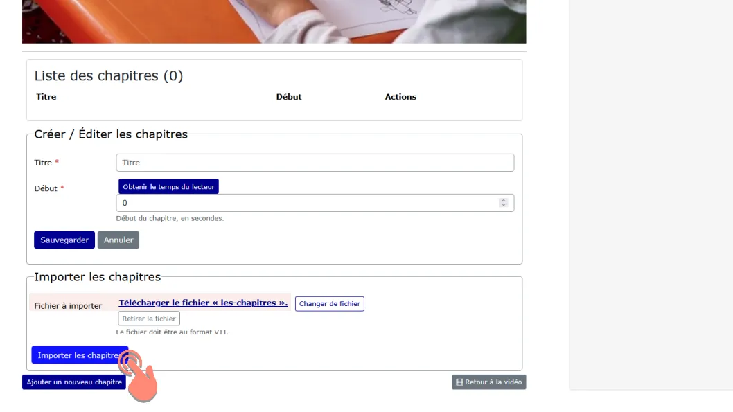 cliquer sur importer les chapitres.