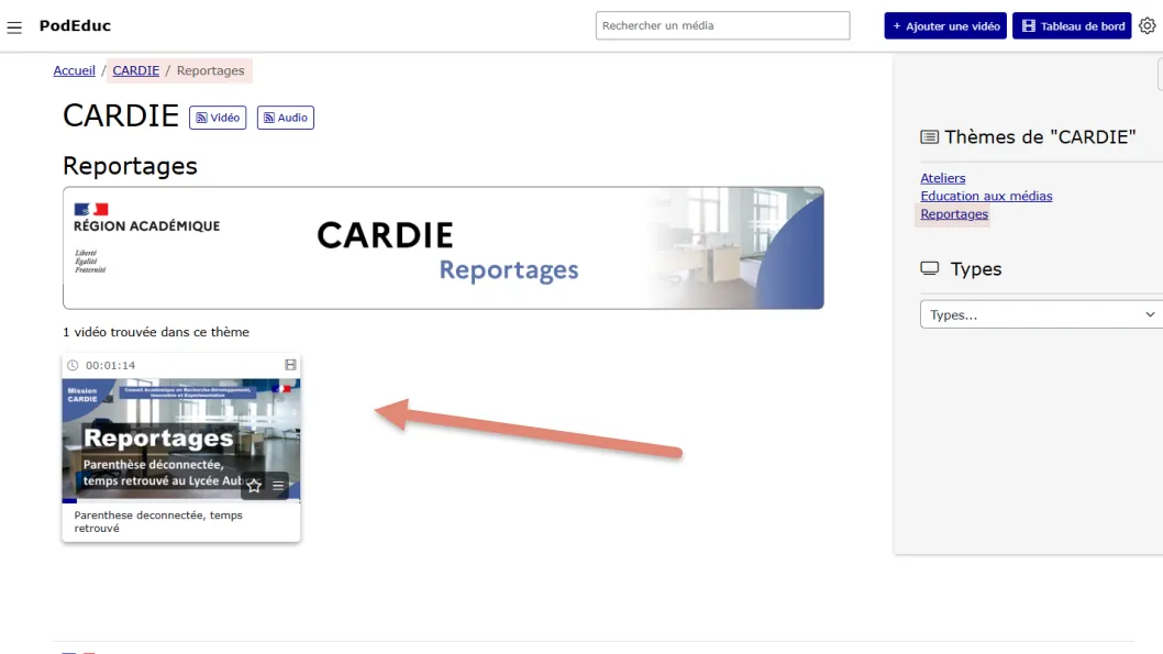 la vidéo est visible dans la page de la chaine.