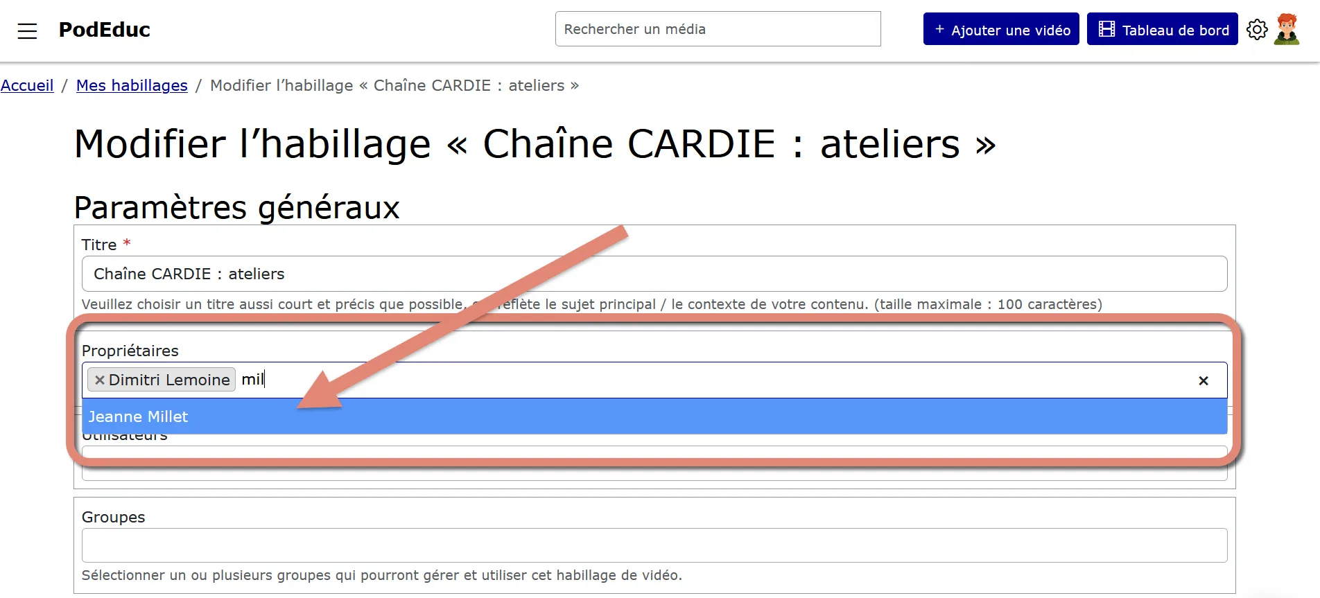 formualire d&rsquo;édition de l&rsquo;habillage, champs propriétaires.