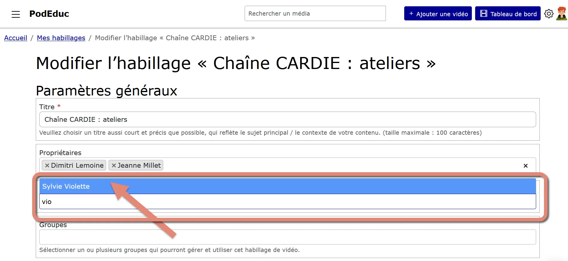 formualire d&rsquo;édition de l&rsquo;habillage, champs utilsiateurs.