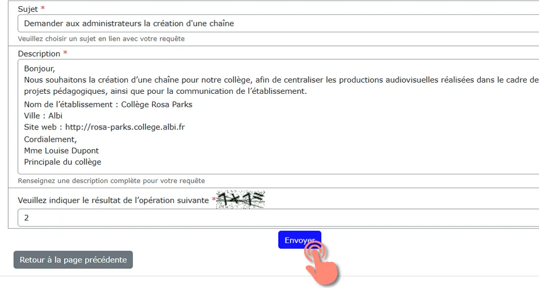 compléter le captcha et envoyer la demande.