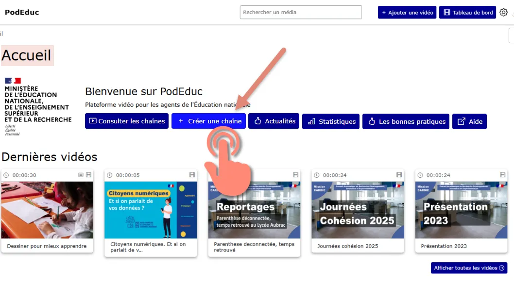 cliquer sur créer une chaîne.