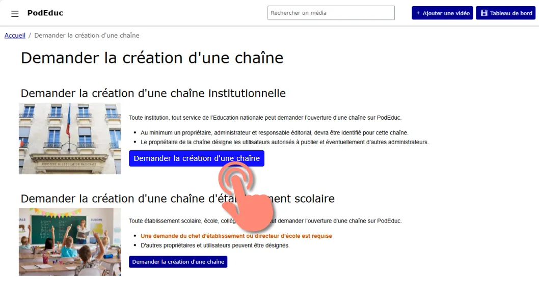 demander la création d’une chaîne institutionnelle.