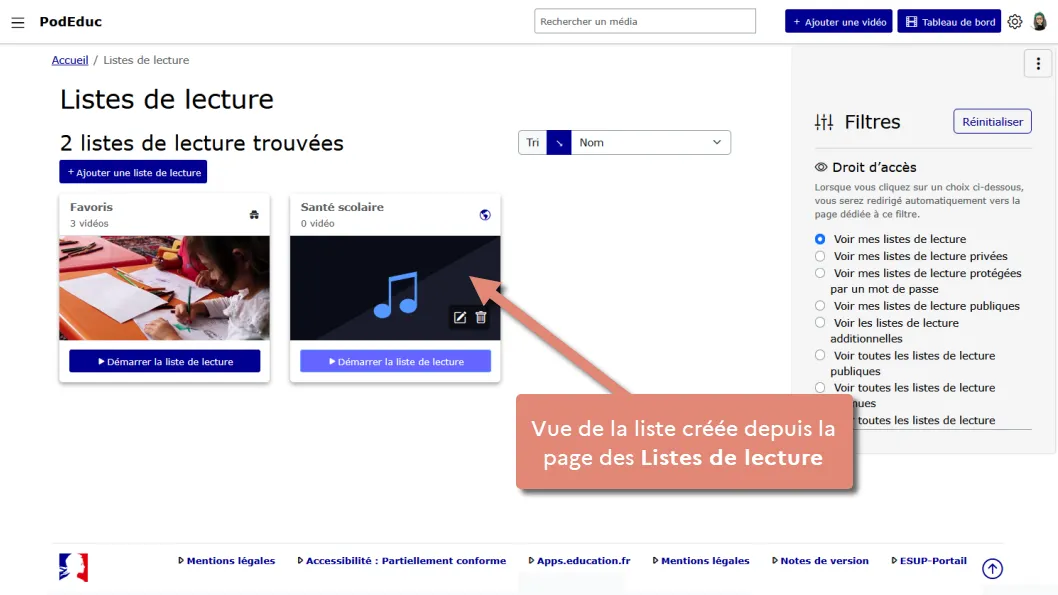 capture 14 bis : Liste vide vue depuis la page des listes.