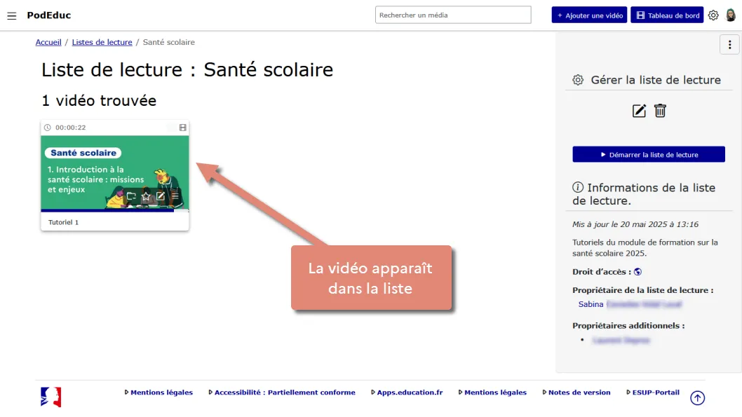 Vidéo dans la liste.
