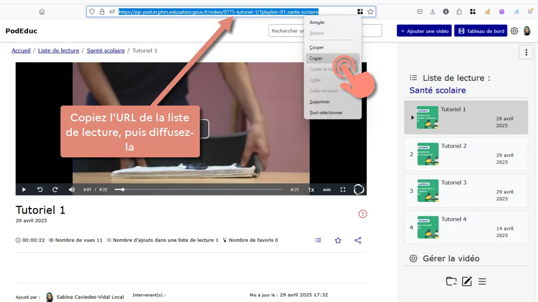 URL de partage de la liste de lecture.