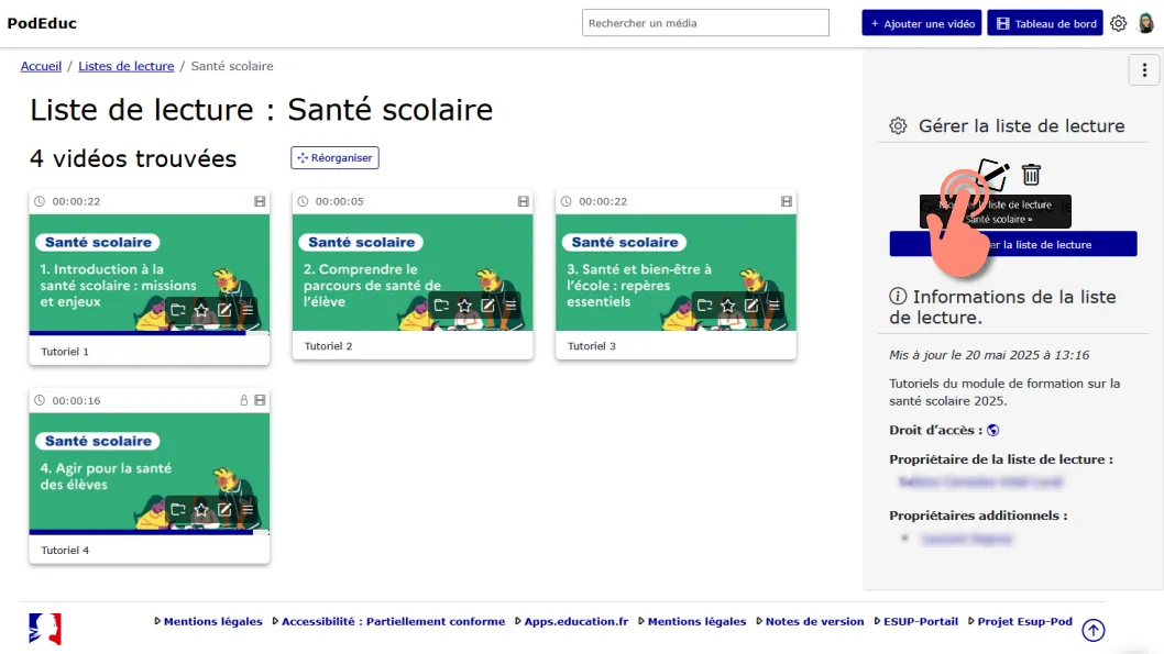 Bouton modifier la liste de lecture.