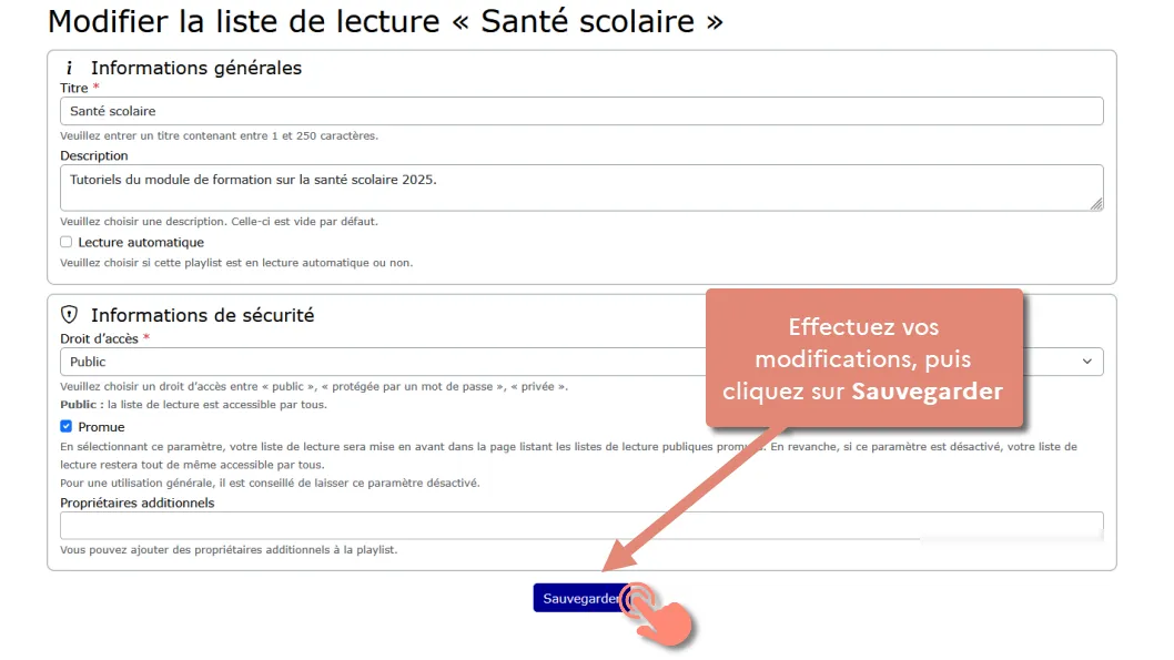Modifier la liste et cliquer sur sauvegarder .