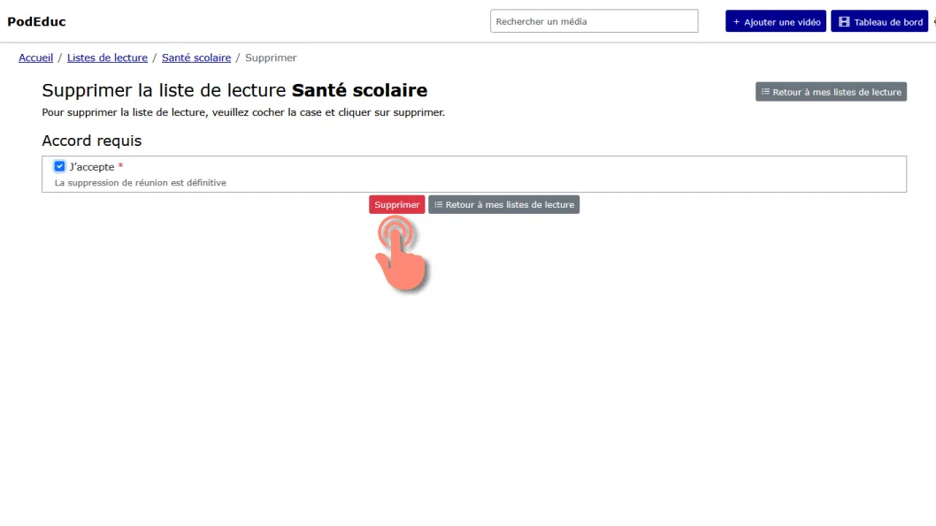 confirmer la suppression de la liste .