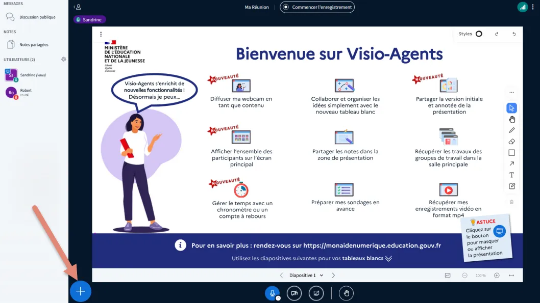 cliquer sur bouton Action dans BBB.