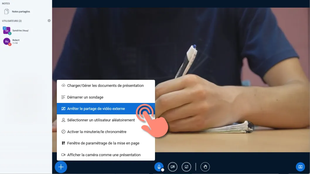 finir la diffusion via le bouton actions puis arrter le partage de vidéo externe.
