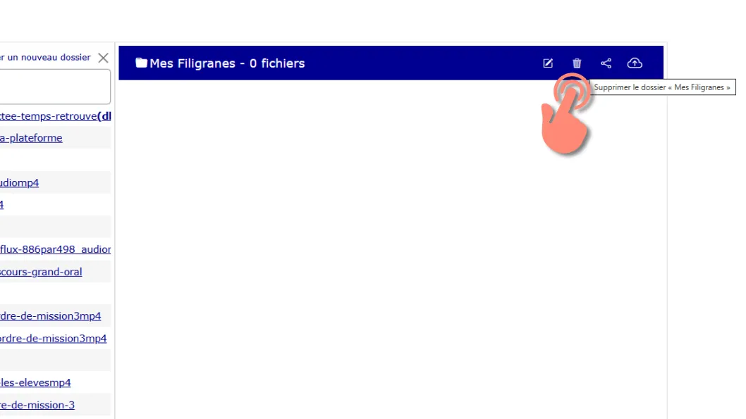 bouton corbeille pour supprimer un dossier.