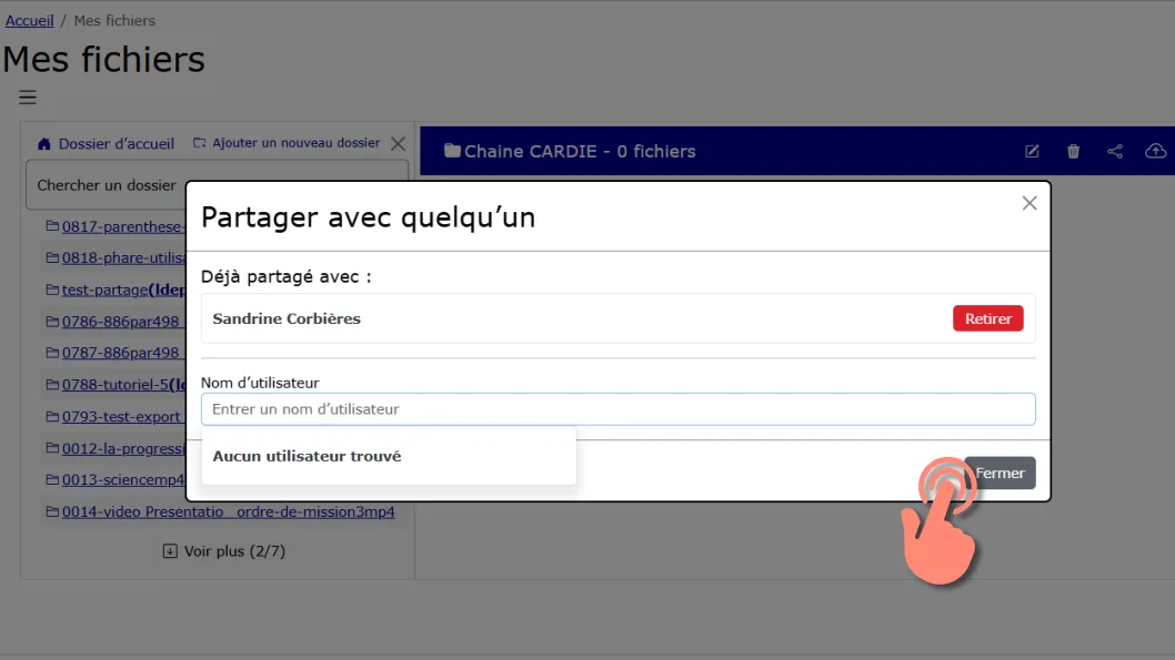 fenêtre de partage du dossier.