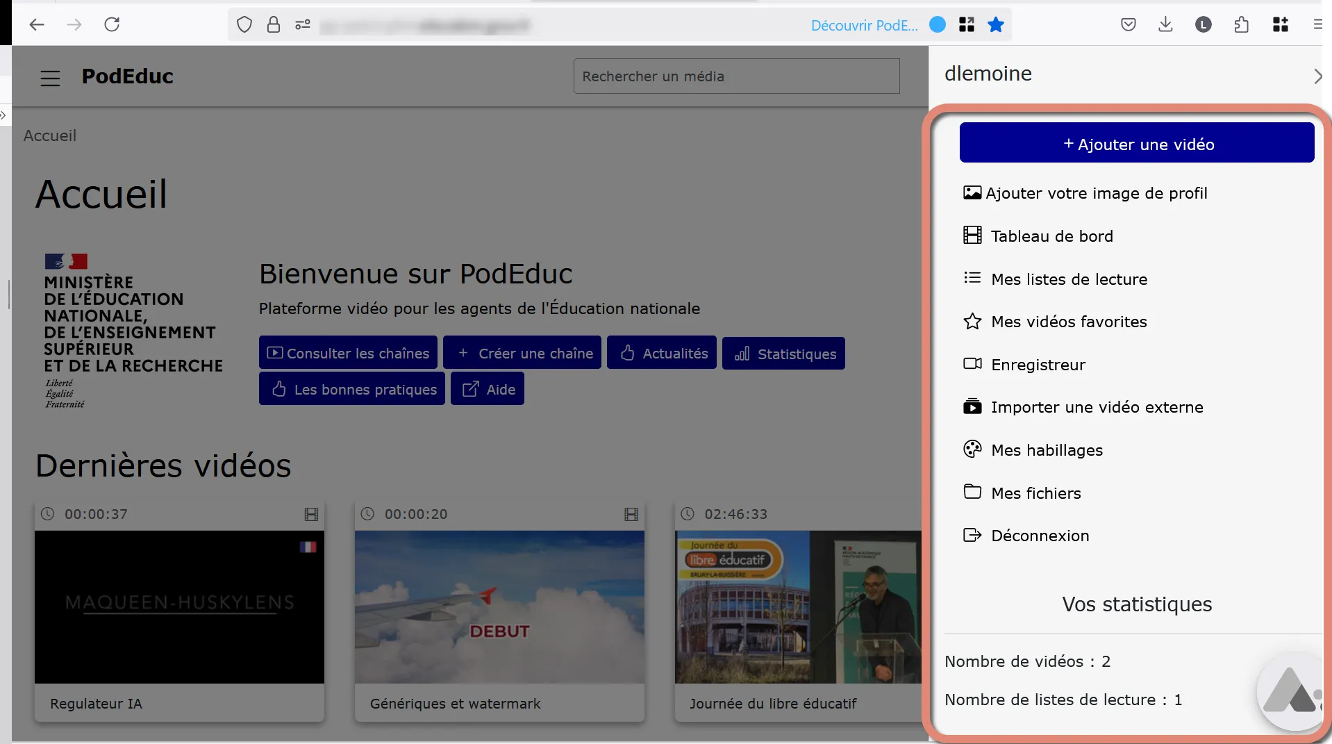 menu du profil.