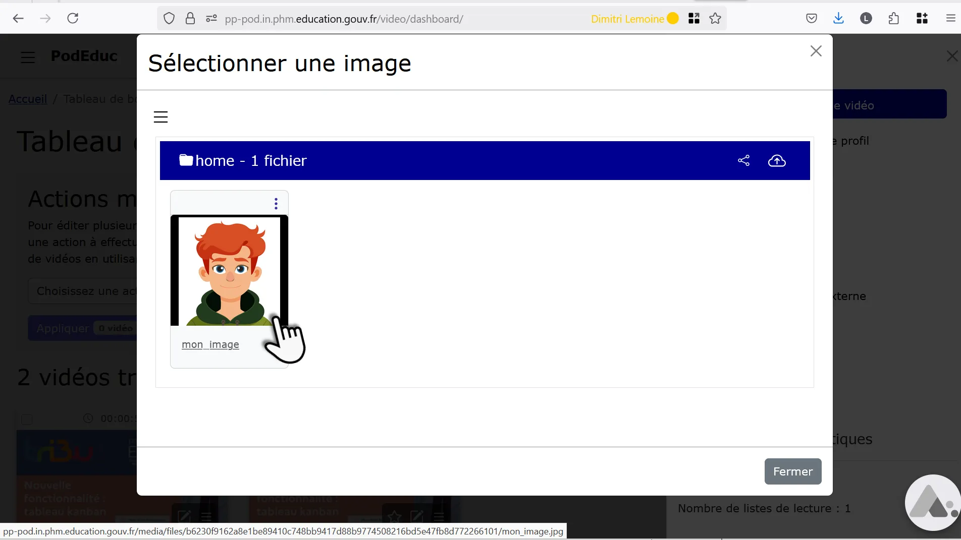 sélection d&rsquo;une image téléversée.