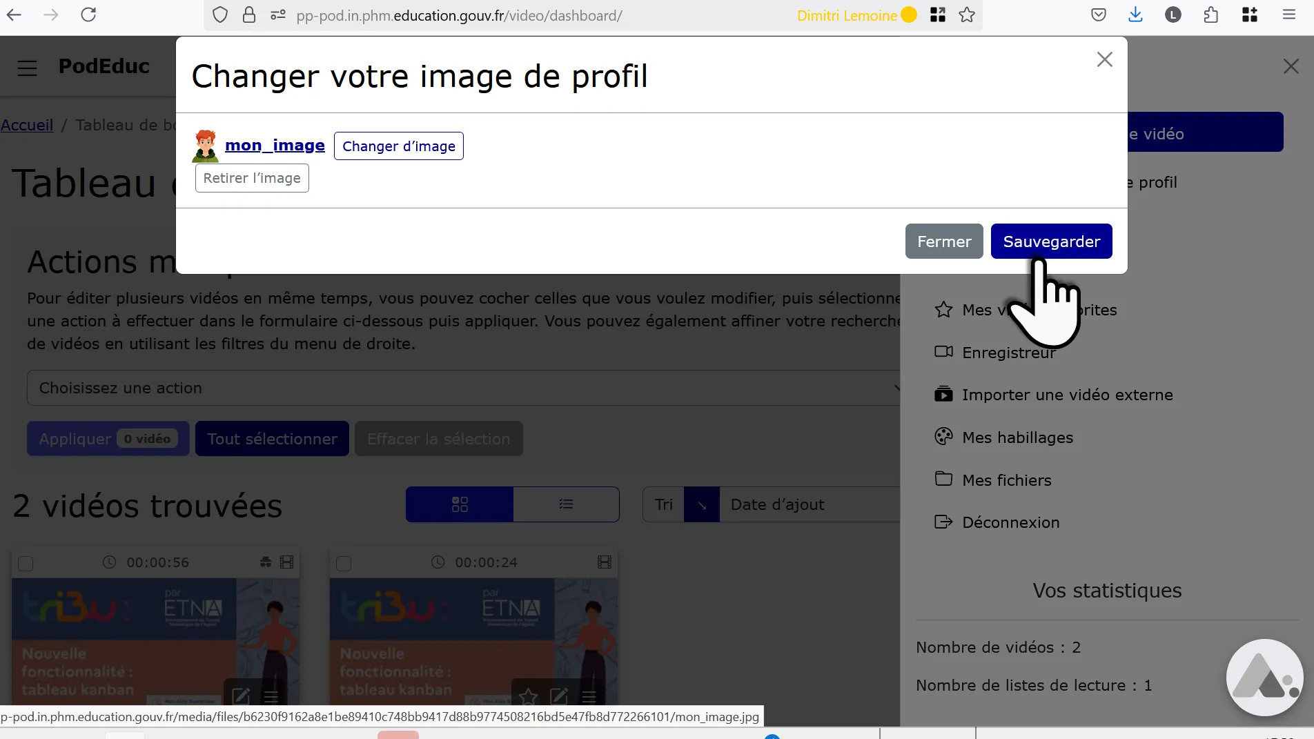 bouton sauvegarder.