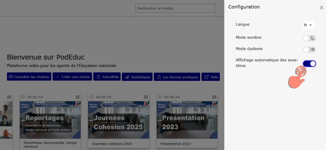 cliquer sur le toggle affichage automatique des sous-titres.