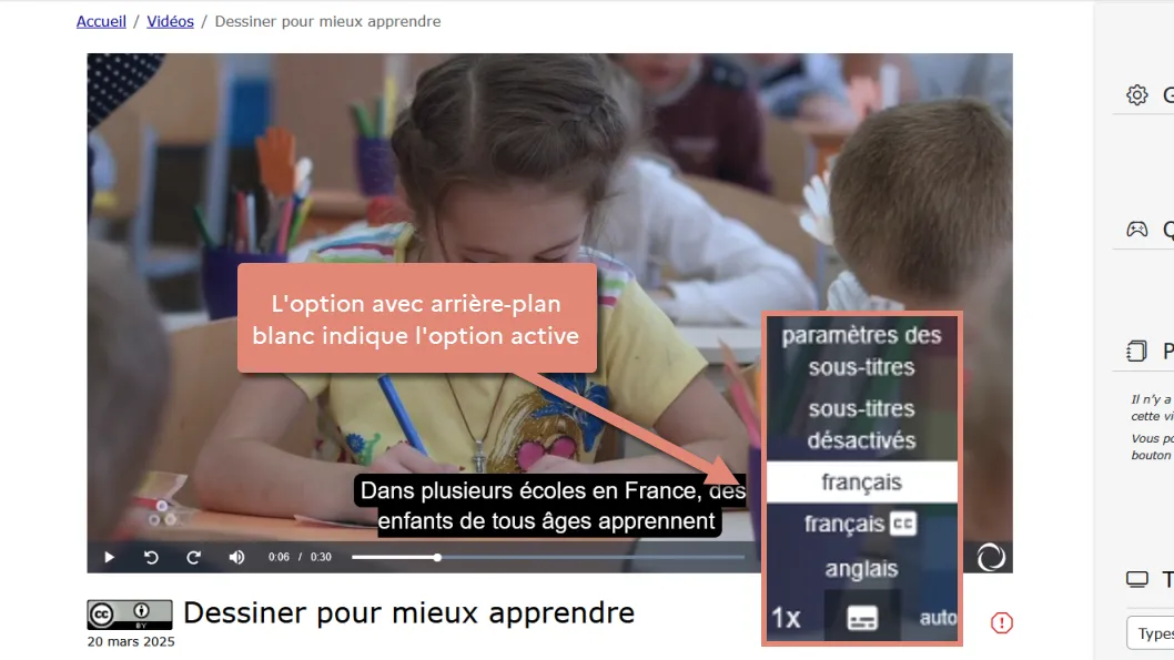 voir les options de langue disponible.