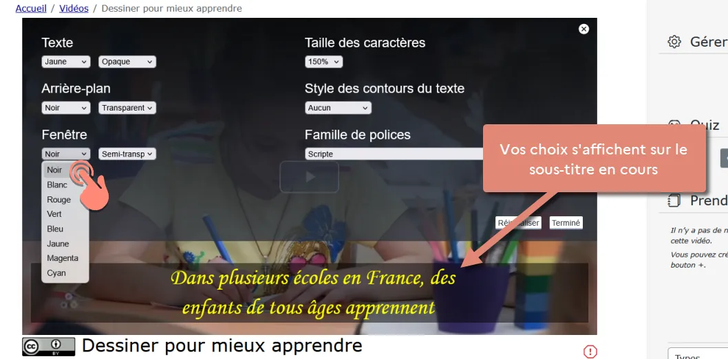 configurer les paramètres de sous-titres.