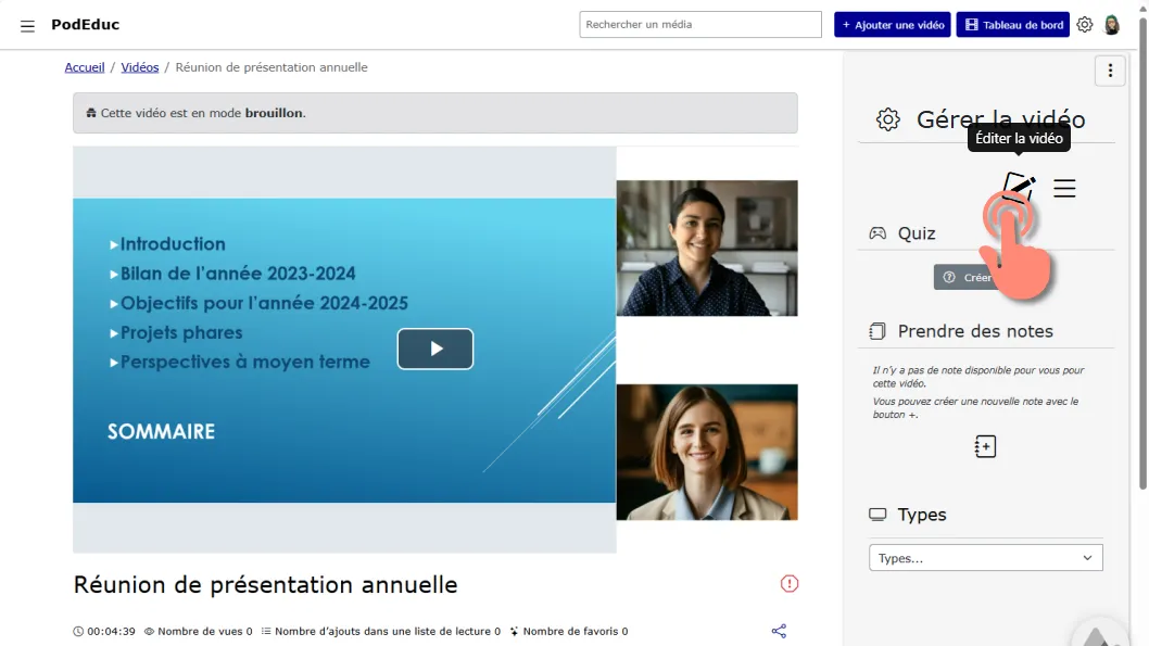 Depuis la page de la vidéo accéder à l’édition.