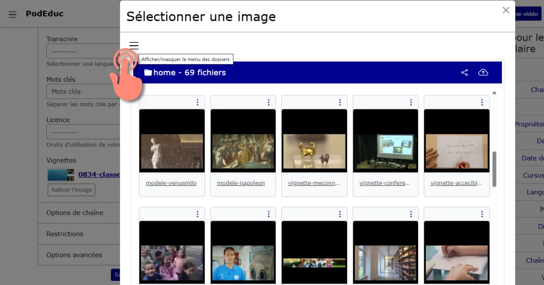Afficher les dossiers dans la fenêtre de sélection d’image.