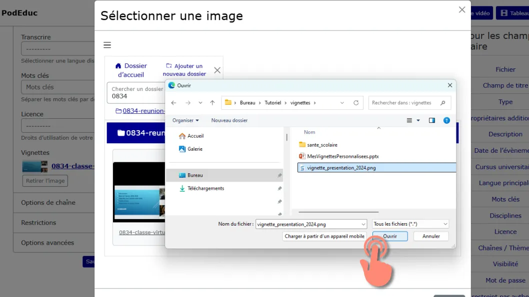 Sélectionner la vignette sur l’ordinateur .